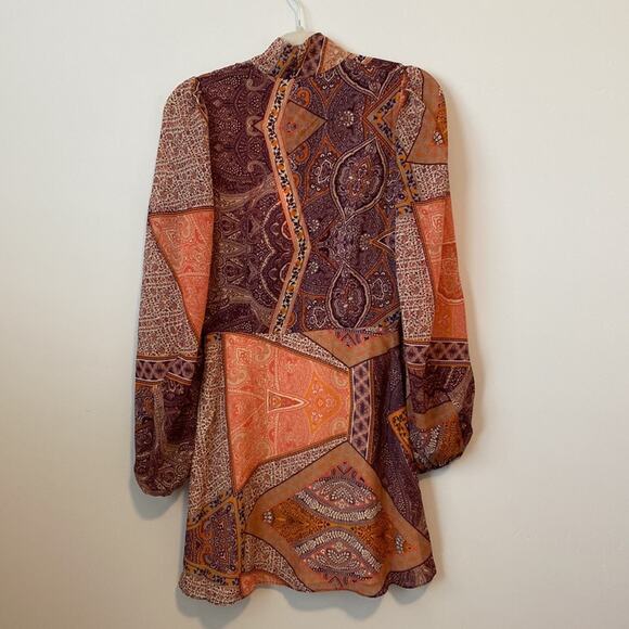 Revolve Divine Heritage Orchid Paisley Neck Tie Mini Dress Size: S - Picture 8 of 9